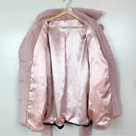 STAND STUDIO Fausta Jacket Faux Fur Colorblock Double Breasted Waist Tie M - Picture 10 of 16